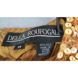 VTG Della Roufogali Silk Sequin Blouse Women M Gold Party Glam Top Party Holiday